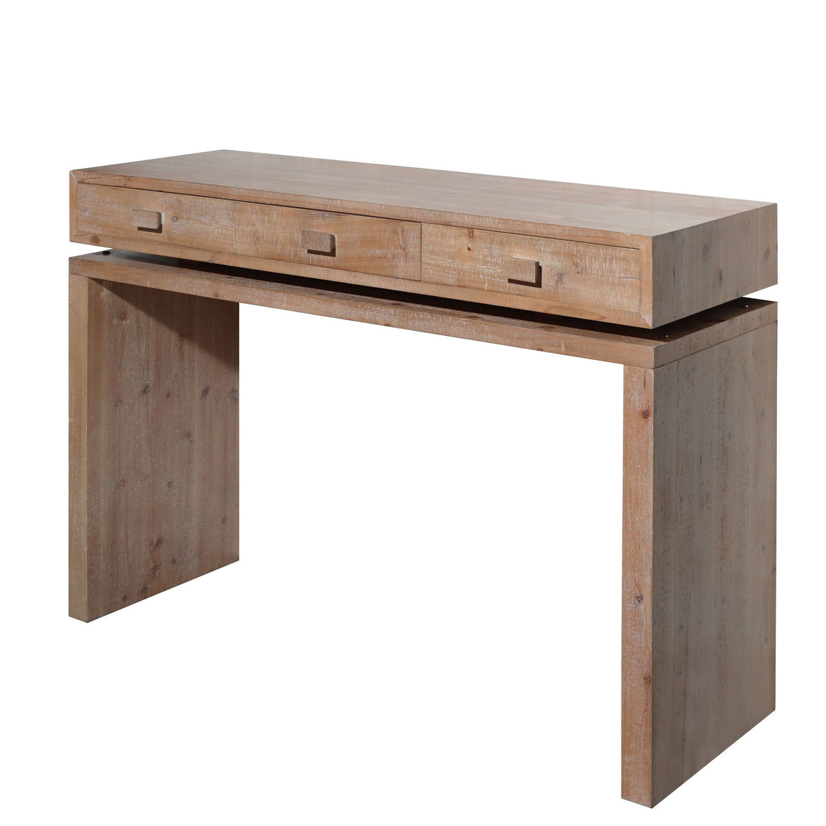Rustic Wood Console Table with Three Drawers - Natural Finish