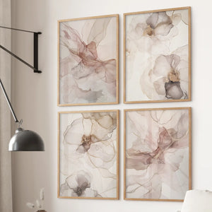 Abstract Pastel Pink Painting Print. Set of 4 Piece