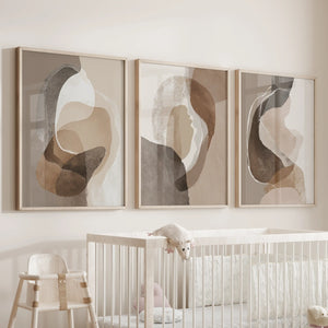 Neutral Abstract Wall Art Set of 3. Modern Earth Tone Prints