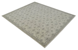 Earthy Contemporary 8x10 Traditional Ivory and Gray Antique Style Hand knotted Wool Area Rug