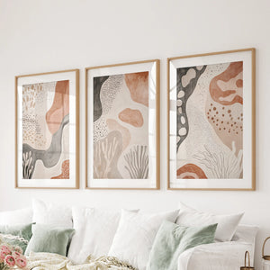 Neutral Terracotta 3 Piece Wall Art. Boho Abstract Prints