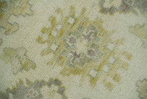 Earthy Ivory and Olive 9x12 Traditional Antique Finish Hand knotted Wool Area Rug