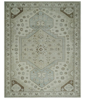 Earthy Ivory, Brown and Gray Hand knotted 8x10 Traditional wool Area Rug