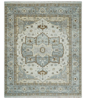 Earthy Neutral Custom Made Ivory, Beige and Silver Traditional Hand Knotted Wool Area Rug