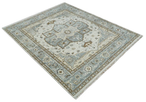 Earthy Neutral Custom Made Ivory, Beige and Silver Traditional Hand Knotted Wool Area Rug