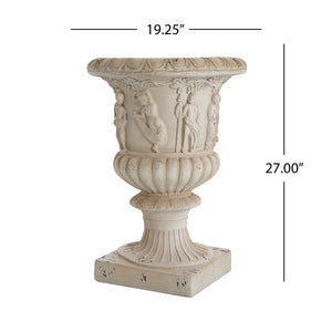 Garden Urn, Antique White, 27" H with Drainage Hole