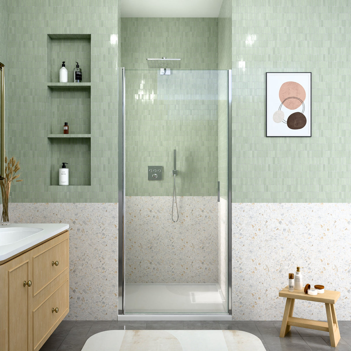 34" W x 72" H Semi-Frameless Circular Pivot Shower Door