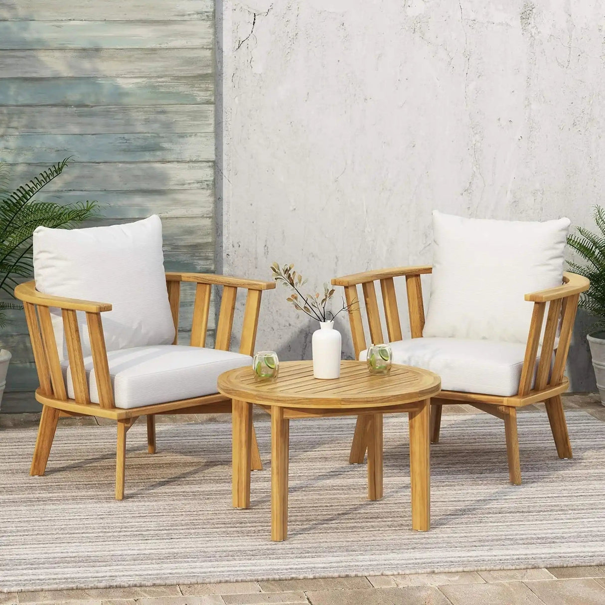 Patio Furniture Set: Outdoor Acacia Wood Patio Club Chair with Table