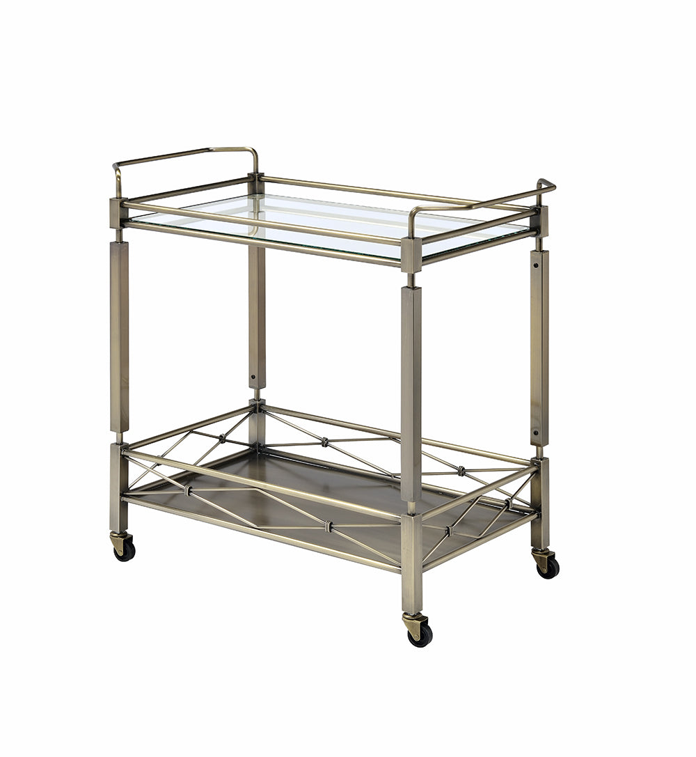 Matiesen Clear Glass & Antique Gold Finish Serving Cart