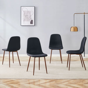 Luxury Simple Chair (Set of 4) Linen Cotton High Resilience Dining Chair With Metal Color Leg - Black / Walnut