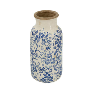 D5.7x12.5' Blue and White Ceramic Accent Vase with Traditional Floral Motifs