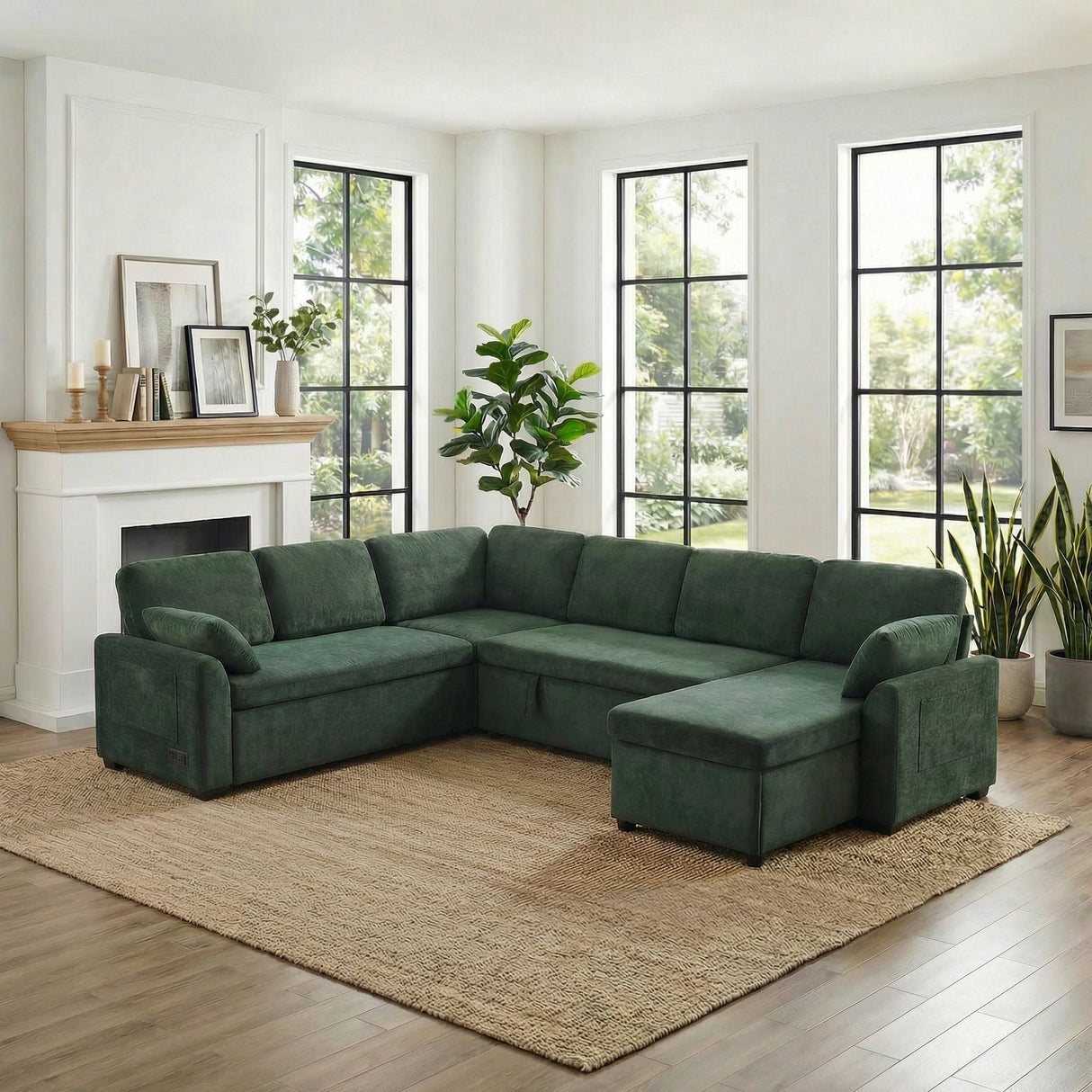 Convertible U-Shaped Sectional Sofa Bed With Reversible Chaise