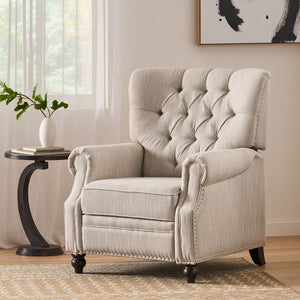 Welch Contemporary Tufted Pushback Recliner with Nailhead Trim - Beige or Light Brown