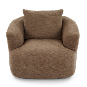Chenille Upholstered 360° Swivel Chair with Throw Pillow, Dark Brown