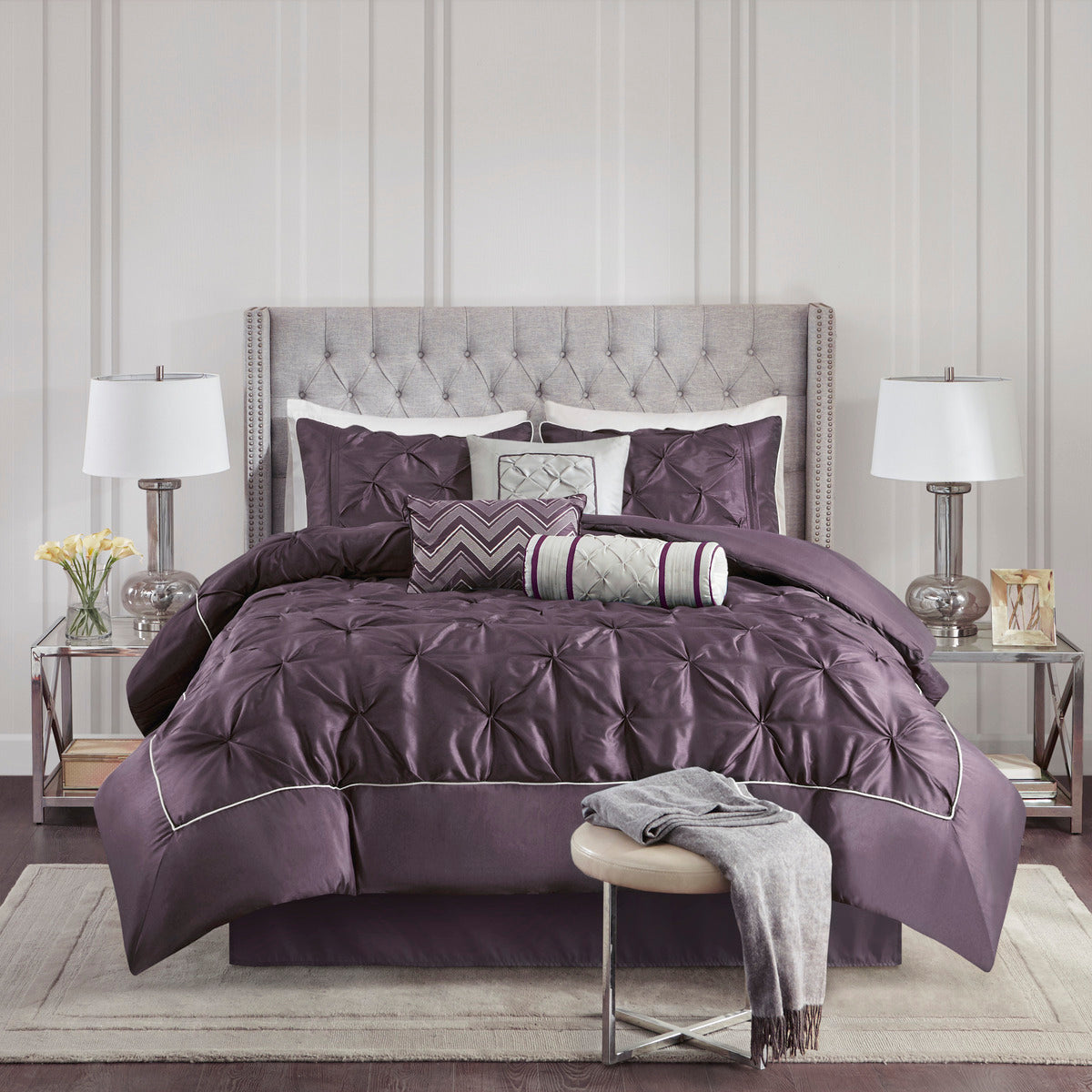 7 Piece Tufted Comforter Set Plum King