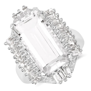 9.77 Carat Genuine Crystal Quartz & White Topaz .925 Sterling Silver Ring