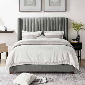 Corduroy Upholstered Wingback Bed Frame