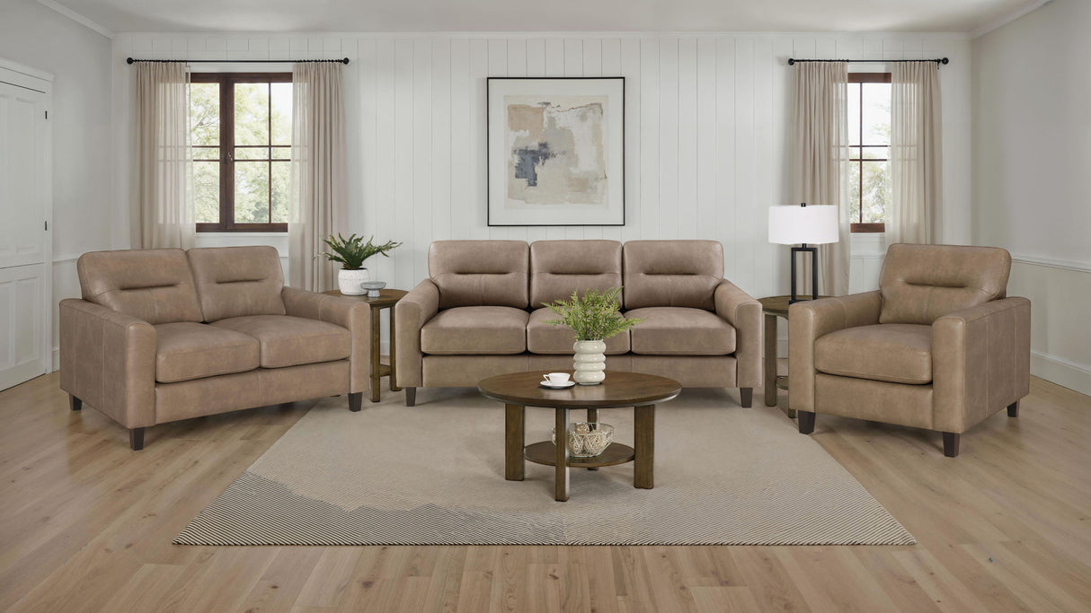Scotland 3-piece Faux Leather Upholstered Sofa Set Brown