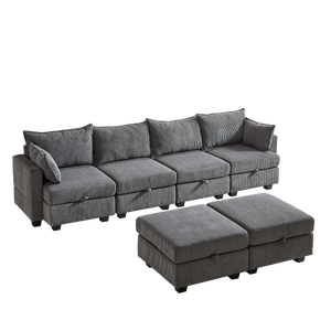 113.5'' Modular Sectional Corduroy Sofa with Storage Ottoman