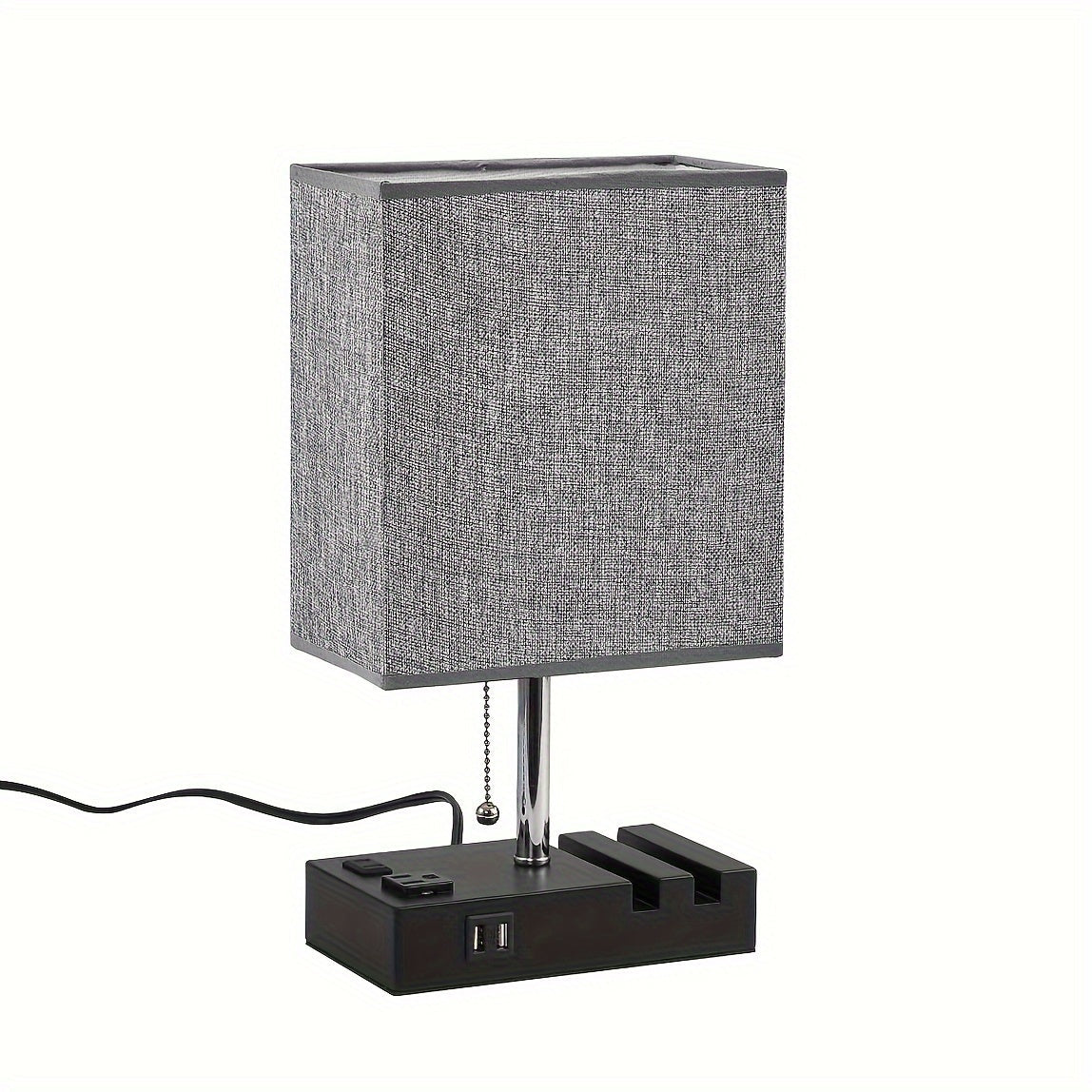 USB Table Lamp with AC Outlet – 3 Color Bedside Lamp with Fabric Shade & Bulb