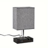 USB Table Lamp with AC Outlet – 3 Color Bedside Lamp with Fabric Shade & Bulb