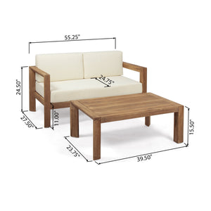 2 Piece Patio Set with Open-Back Loveseat and Coffee Table - Beige/Brown