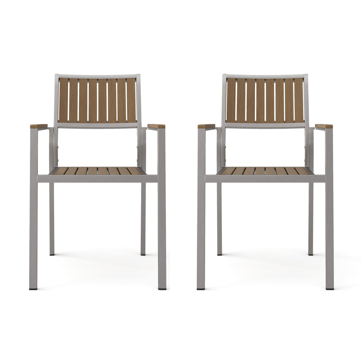 Stylish Modern Faux Wood & Aluminum Outdoor Dining Chairs (Set of 2)