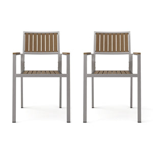 Stylish Modern Faux Wood & Aluminum Outdoor Dining Chairs (Set of 2)