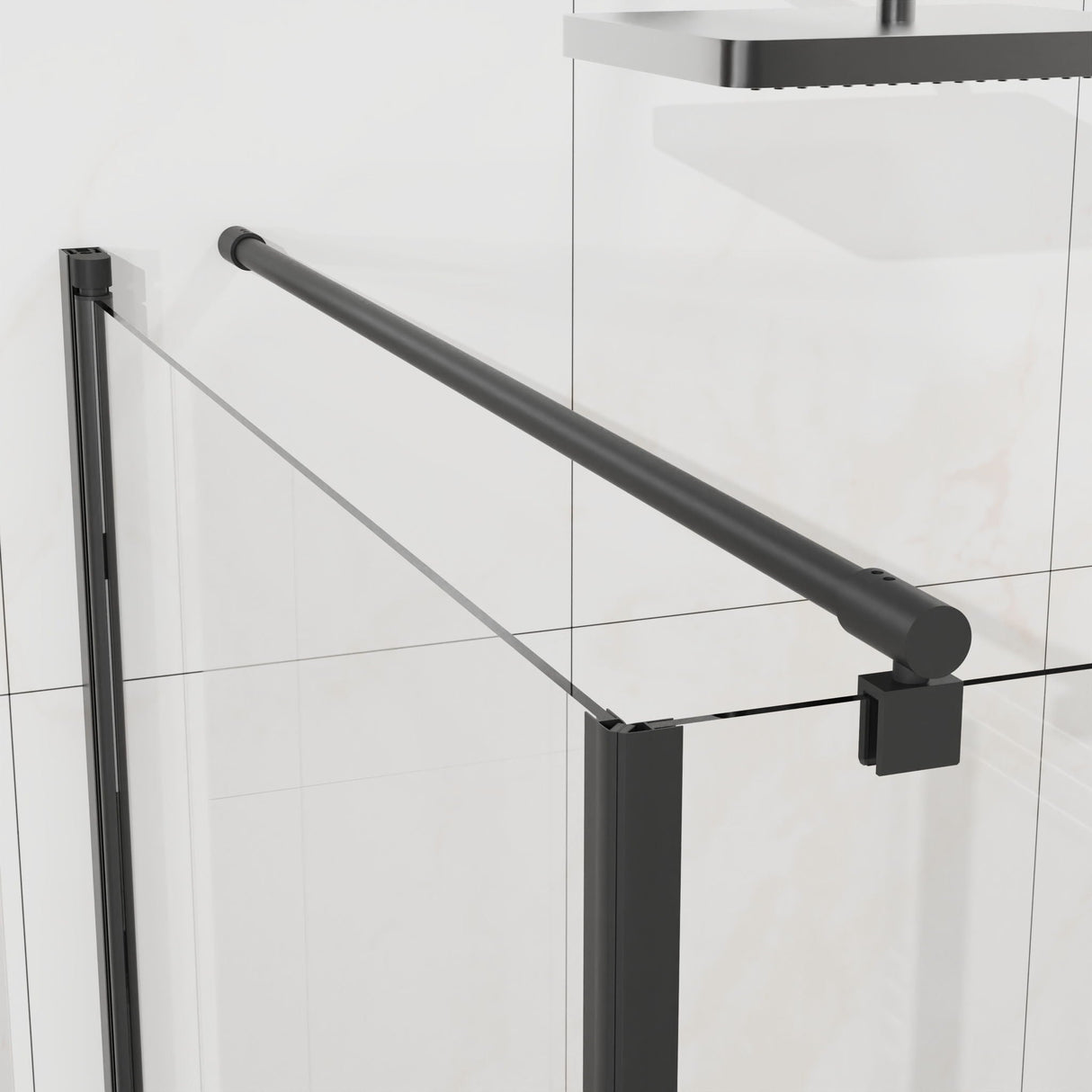 Corner Shower Enclosure, Frameless Pivot Door - Matte Black