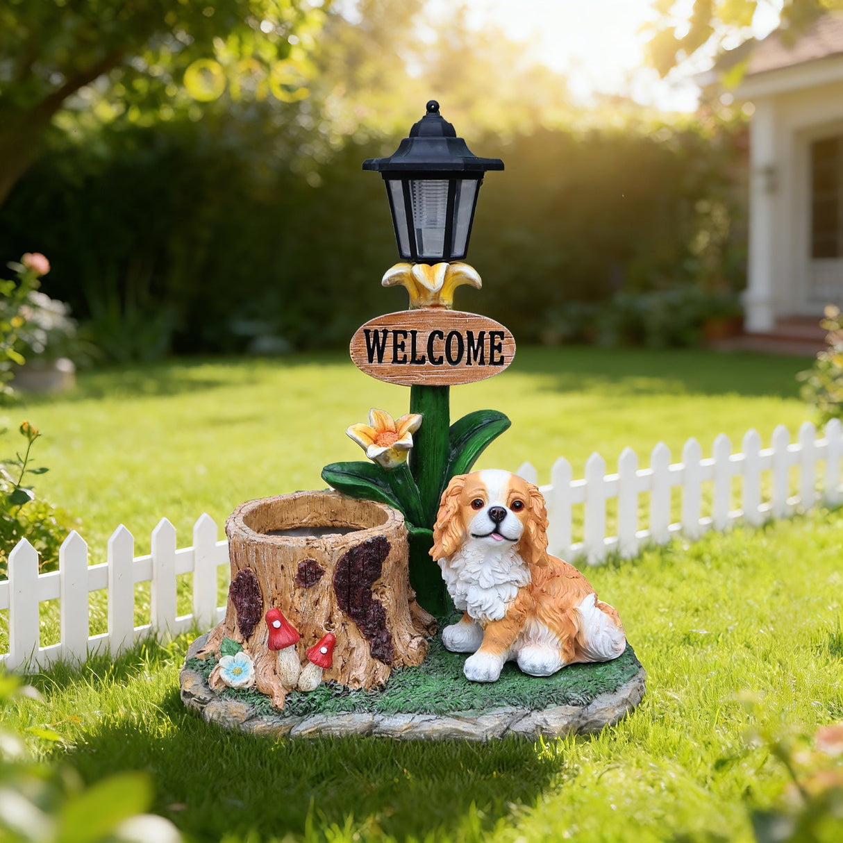Sitting Dog Solar Lantern Planter Statue