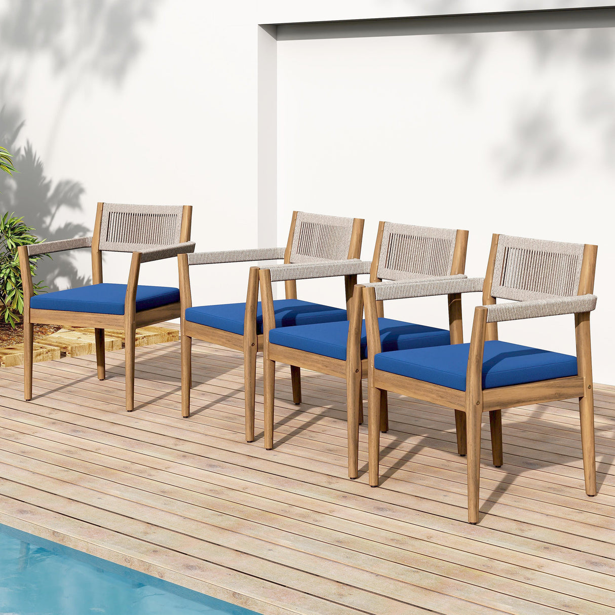 Braided Acacia Wood Outdoor Dining Chairs Set of 2 – Teak Look