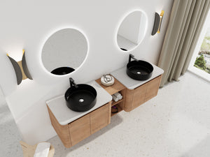 72" Wall-Mounted Bathroom Vanity With Ceramic Art Sink