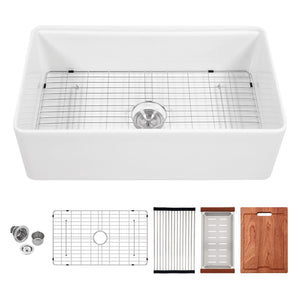 Kitchen Sink Workstation 33" Single Bowl Sink With Work Surface - White