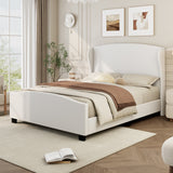 Full Size 51' High Headboard Wingback Linen Upholstered Bed No Box Spring Needed, Beige