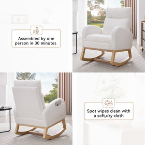 Teddy Fabric Leisure Rocking Chair with Adjustable Footstool