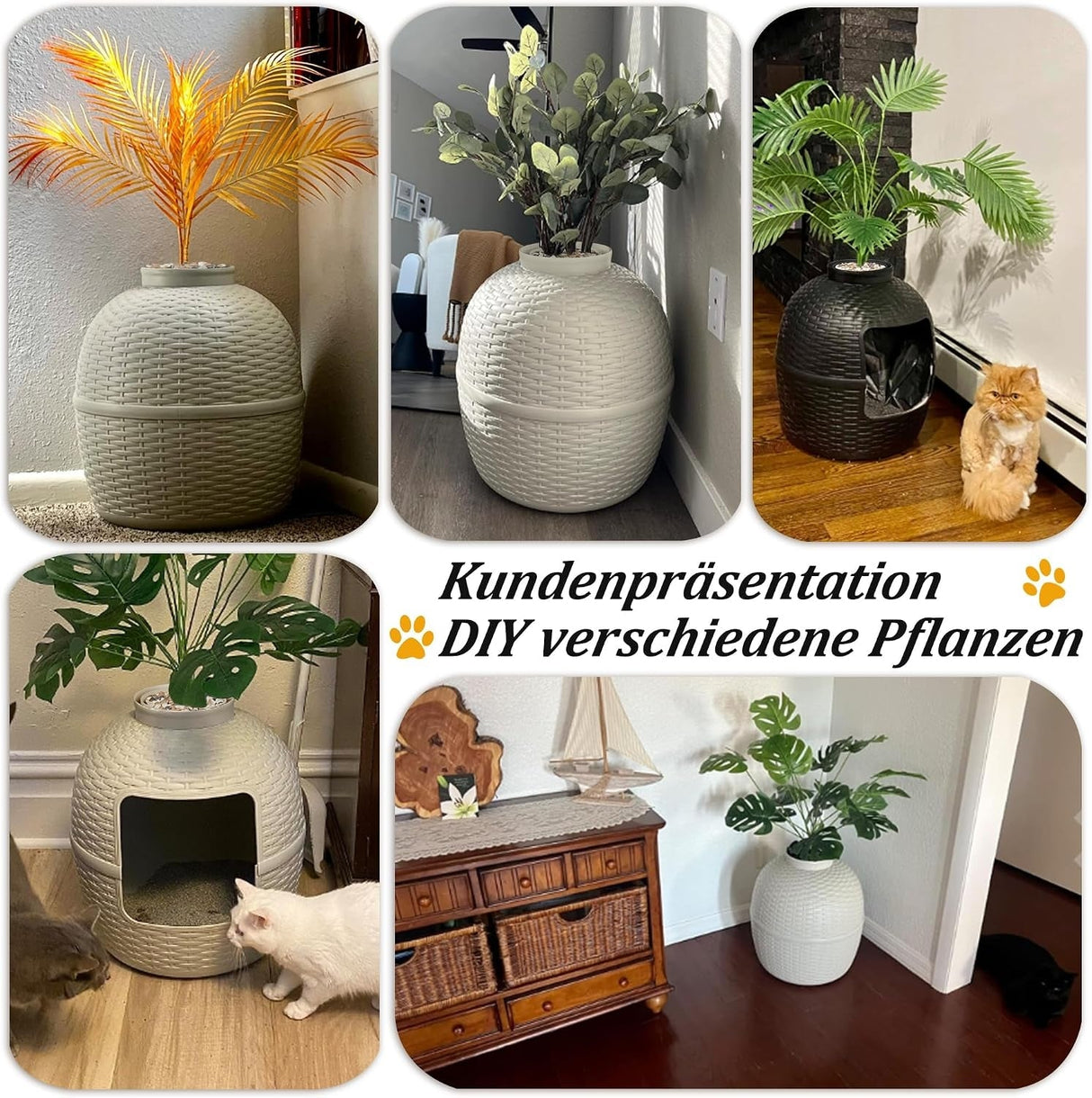 Stylish Cat Litter Box Enclosure with Faux Plant