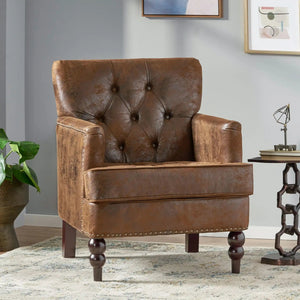 Vitality Club Chair With Button Tufted Diamond Stitching And Turned Legs