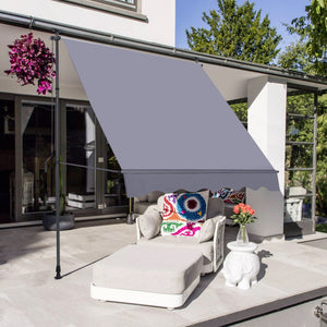 Manual Retractable Patio Awning, UV Resistant Sun Shade With No Drill Installation