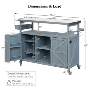 K&K Outdoor Kitchen Island, Rolling Bar Cart & Storage Cabinet
