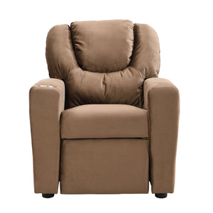 Kids Recliner Chair, Kids Upholstered Couch With Two Cup Holder, Footrest, Backrest, Toddlers Recliner With Headrest And Footrest - Black