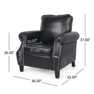 Contemporary Black PU Club Chair with Nailhead Trim and Rolled Armrests