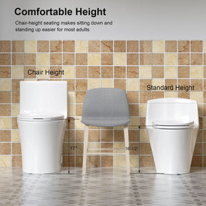 Elegant One Piece Toilet With Tornado Dual Flush, Siphonic S Trap 12", Soft Close Seat, Dual Flush, Ada Height, Glossy - Gloss White