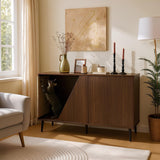 Cat Furniture 2 in 1 Modern Walnut Cabinet Side Table with Spring-Loaded Door