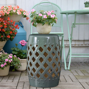 Outsunny 13' x 18' Ceramic Garden Stool with Woven Lattice Design & Glazed Finish