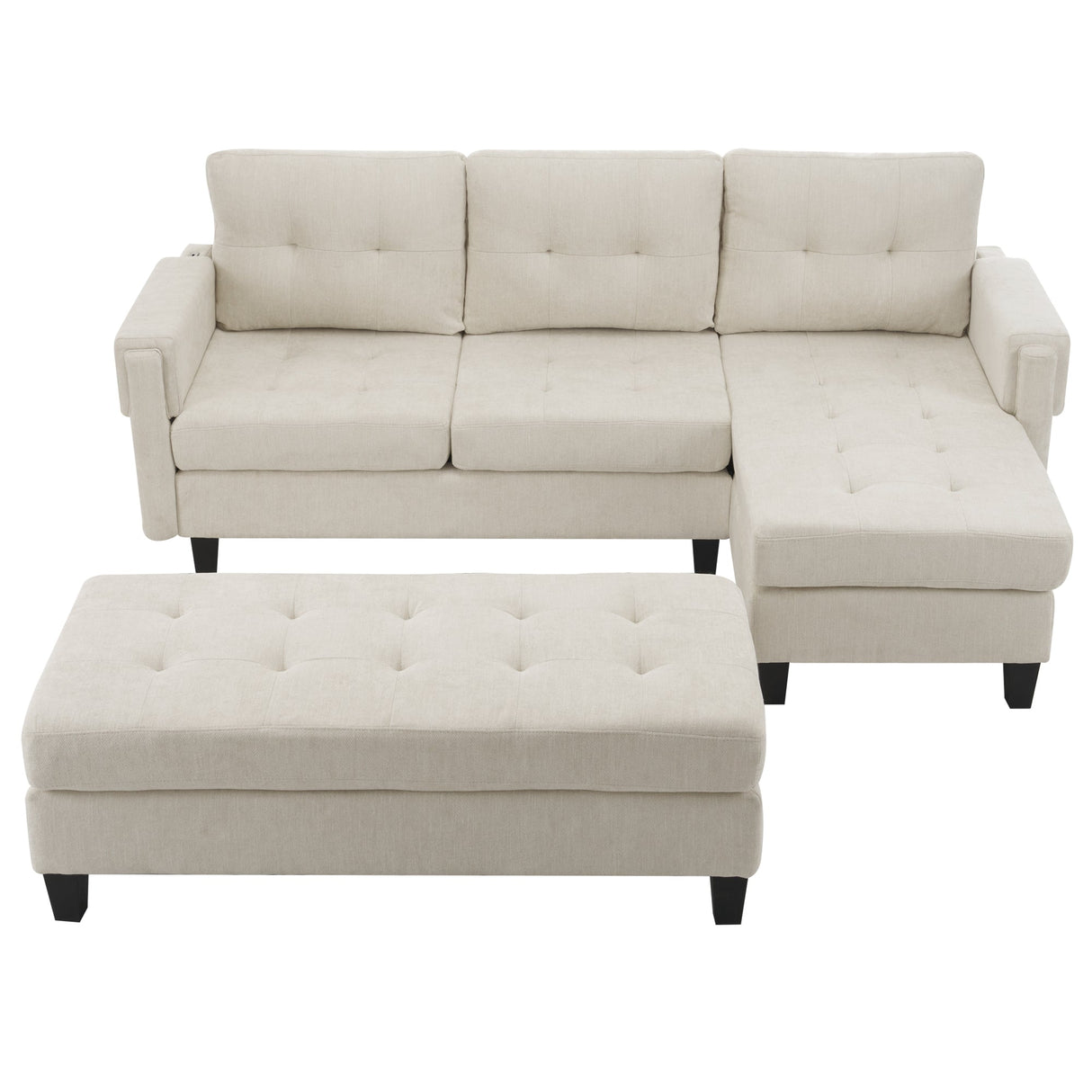 The Ashely Reversible Chenille Sectional Sofa with USB Charging Ports and Convertible Ottoman