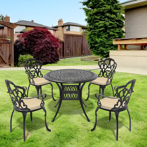 5-Piece Set of Cast Aluminum Patio Furniture with Off-White Cushions