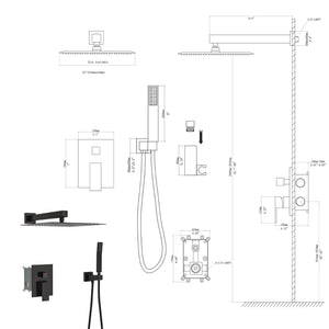 Dual Shower Head 10" Wall Mounted Shower System with Anti-Scald Valve - Black, Gold, or Gray