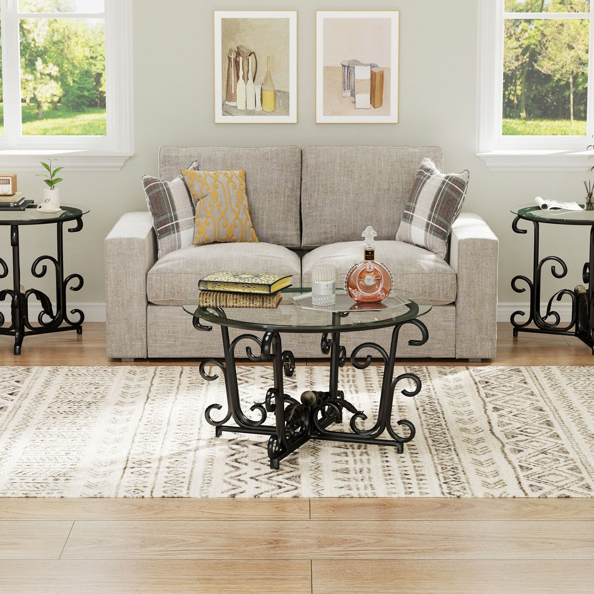 3 Piece Coffee Table Set, Scratch-Resistant - Black