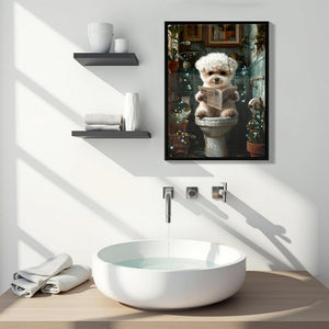 Framed Bathroom Decor, Cute Puppy Wall Art in Picture Frame, Funny Bathroom Wall Art Signs, 3D Canvas Print Ready to Hang (Framed,12''x16'')