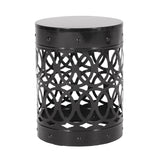 Modern Outdoor Metal End Table with Iron Cut Design in Black